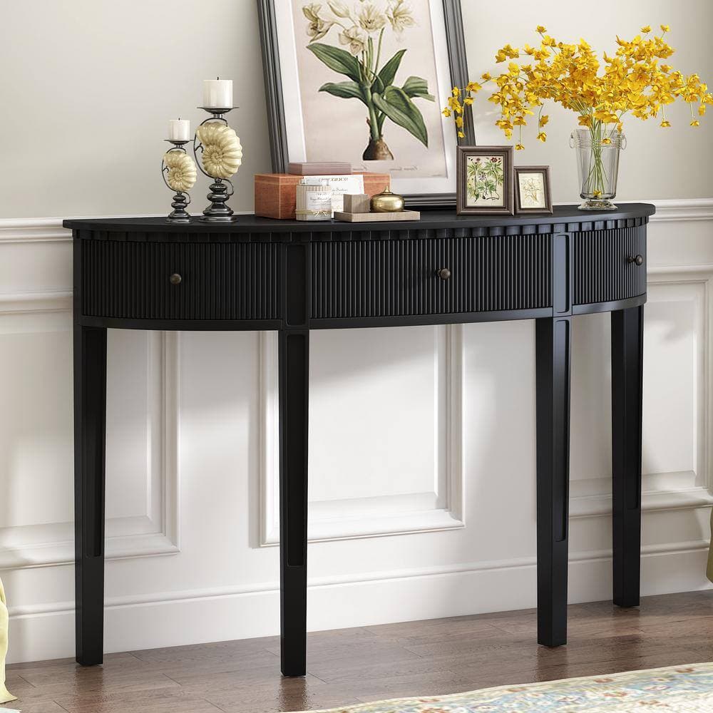 Unbranded 51.1 in. W x 13.7 in. D x 33.4 in. H Black Linen Cabinet with Vertical Stripe Drawer Fronts and 4 Legs (2)