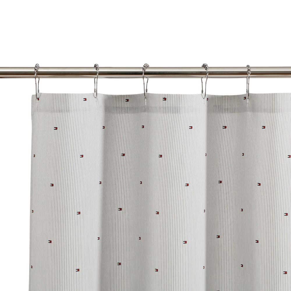 Tommy Hilfiger Ithaca Flag Stripe 1-Piece Pewter Grey Cotton Blend 72X72 Shower Curtain (2)