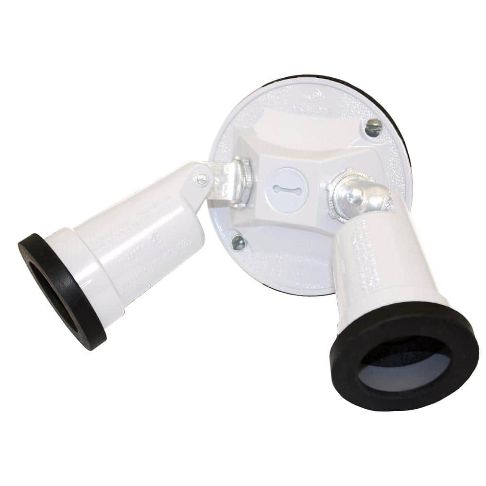Commercial Electric Weatherproof Metal Security Flood Light Kit with Lamp Holders and Round Outlet Cover, White (3)