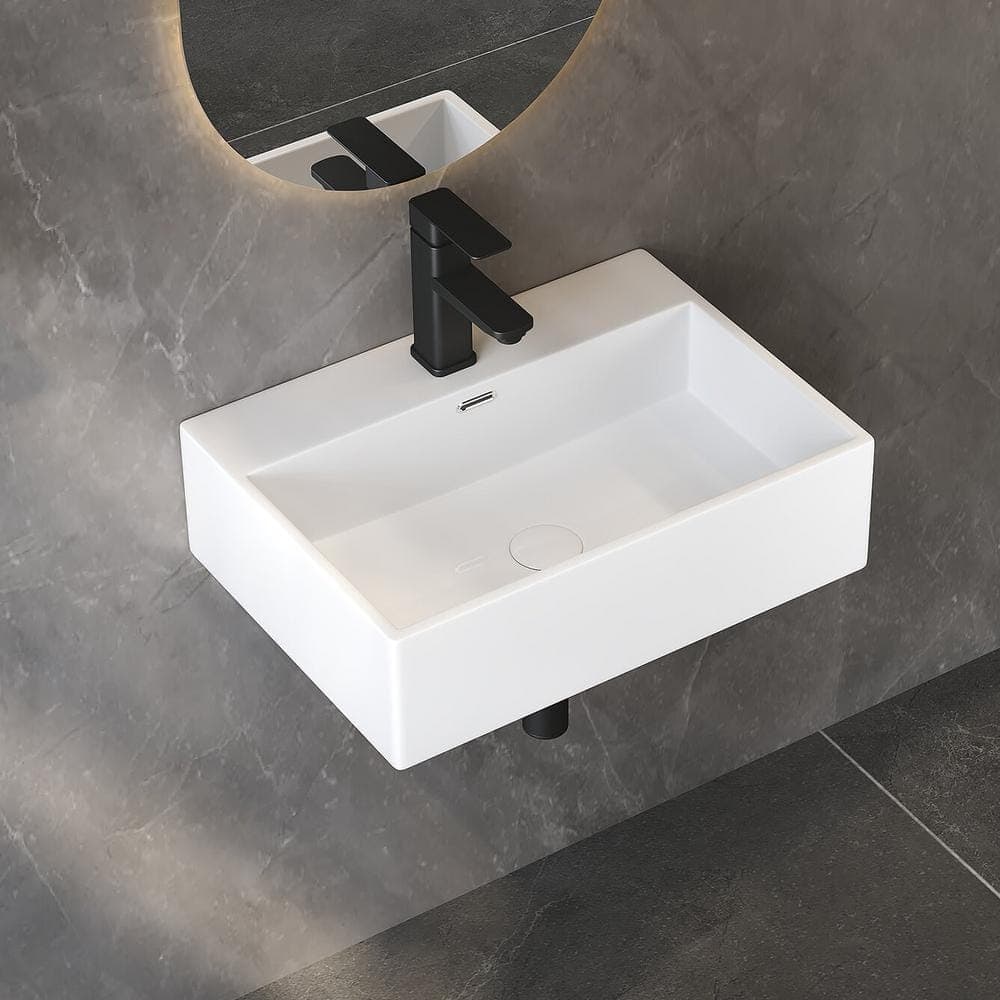 Eridanus Siena 20 in. W x 15 in. D x 6 in. H Wall Mounted Bathroom Sink w/ Overflow Hole and Faucet Hole in White Vitreous China