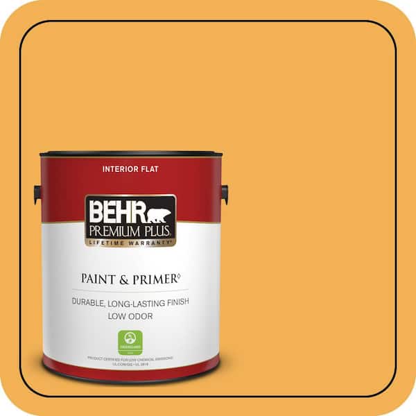 BEHR PREMIUM PLUS 1 gal. #PMD-20 Goldenrod Field Flat Low Odor Interior Paint & Primer (2)