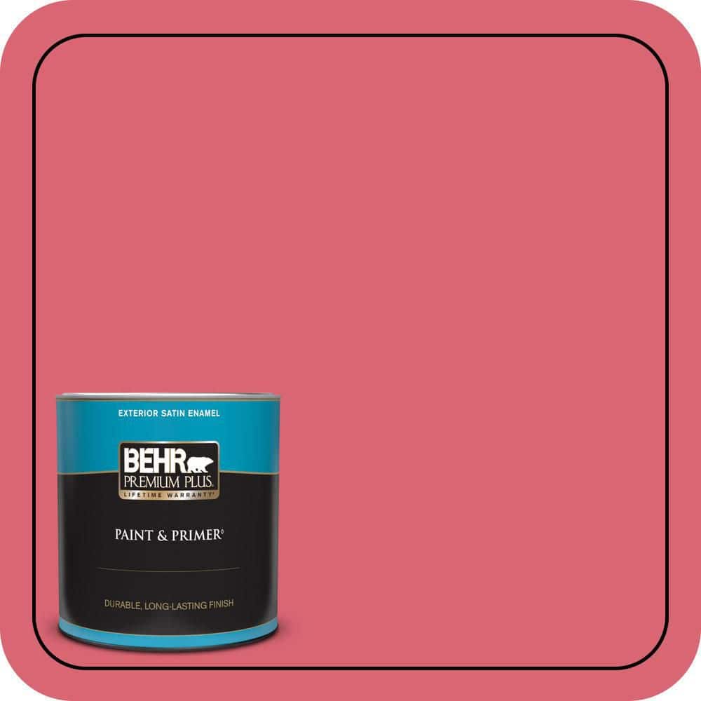 BEHR PREMIUM PLUS 1 qt. #P150-5A Strawberry Taffy Satin Enamel Exterior Paint and Primer