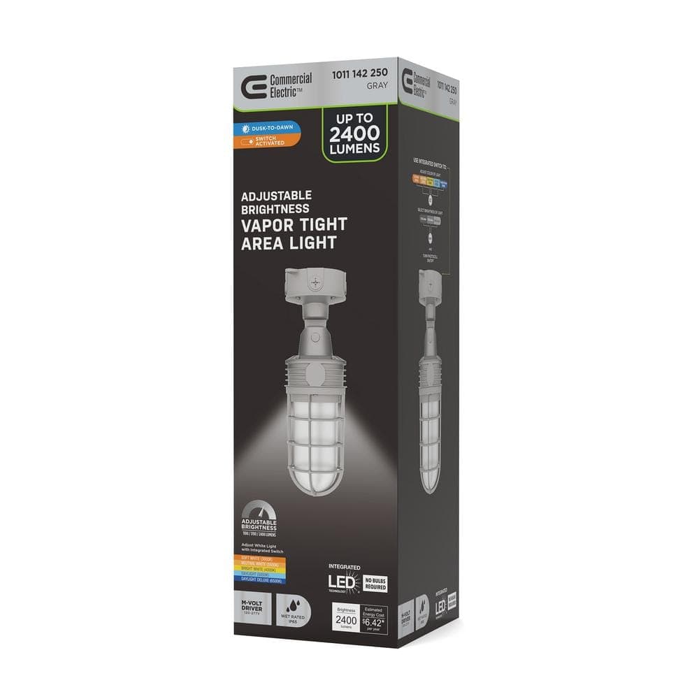 Commercial Electric VT 100-Watt Equivalent CE Integrated LED Vaportite CCT/Lumen Select, Canopy Light, Bronze (3)
