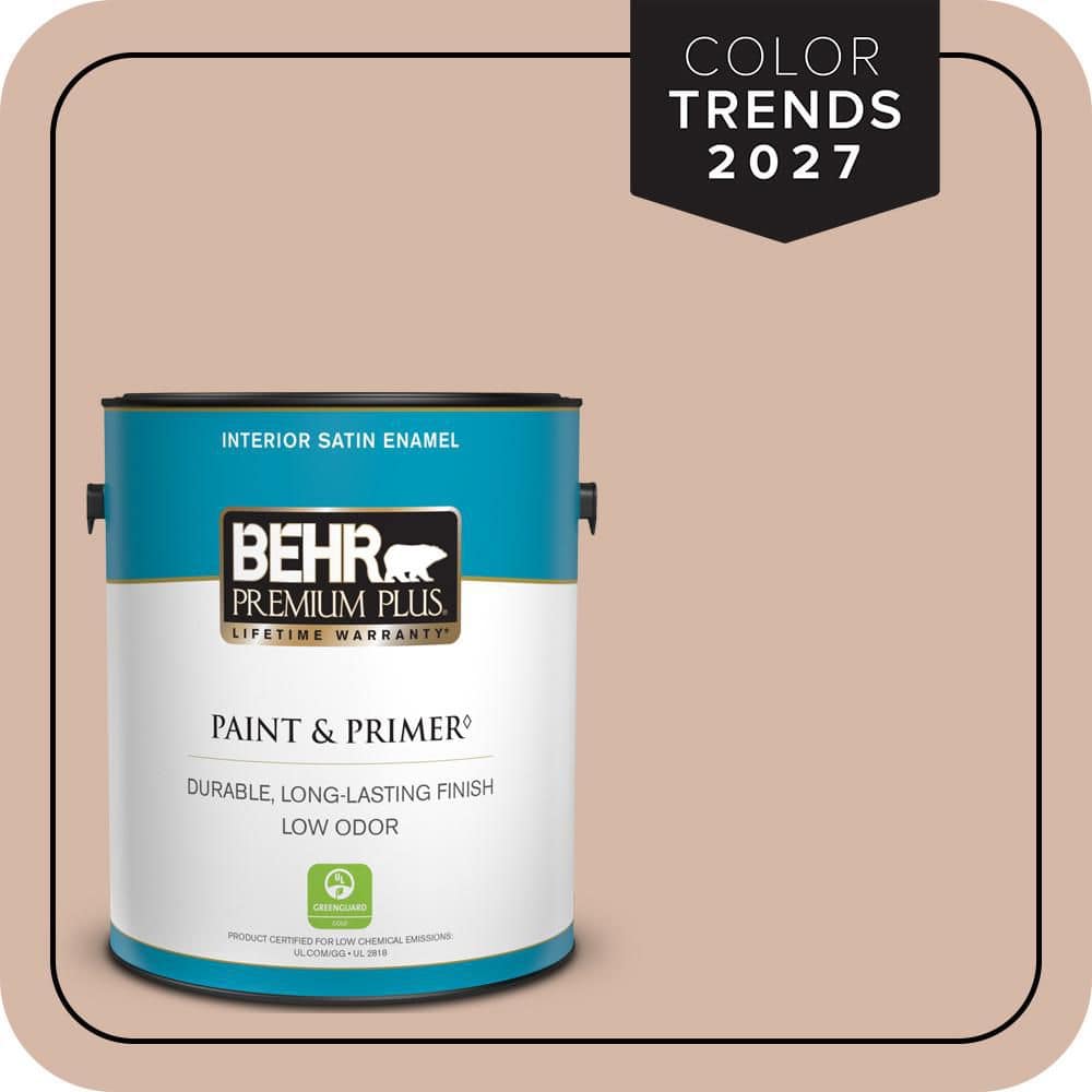 BEHR PREMIUM PLUS 1 gal. #S190-3 Sedona Pink Satin Enamel Low Odor Interior Paint & Primer