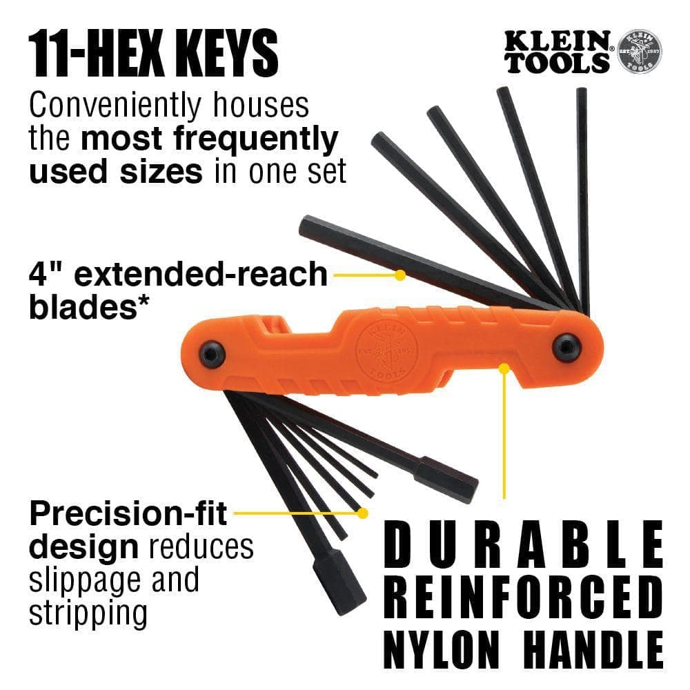 Klein Tools Pro Folding Hex Key Set, 11-Key, SAE Sizes (3)