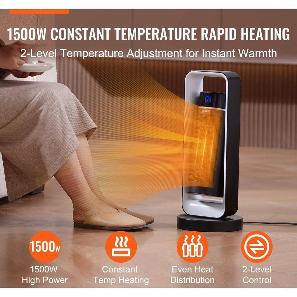 Lukyamzn 1000W/1500W Electric Indoor Ceramic Heater Fan with Thermostat Remote Control & 2-Level Adjustable Heater Fan in Black (3)