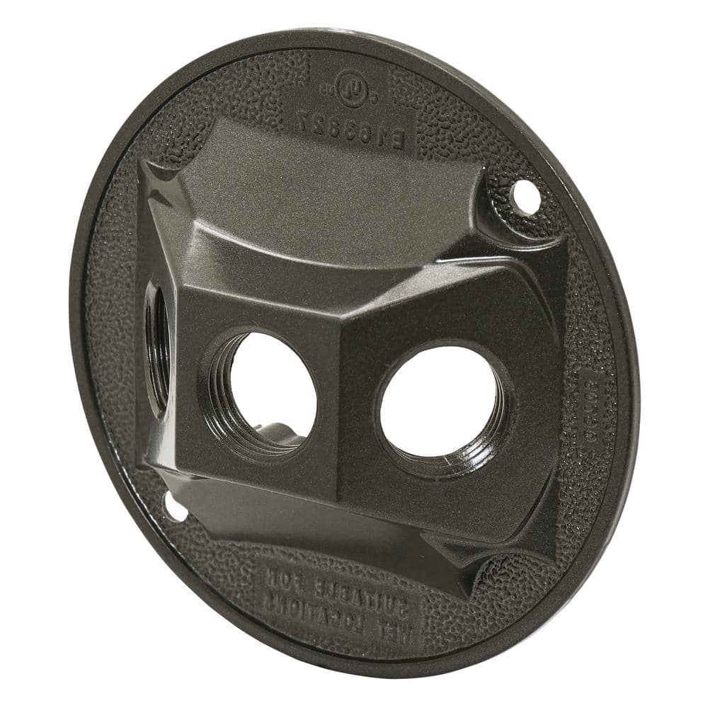 Commercial Electric Round Metal Weatherproof Electrical Lamp Holder Cover with (3) 1/2 inch Holes, Bronze (3)