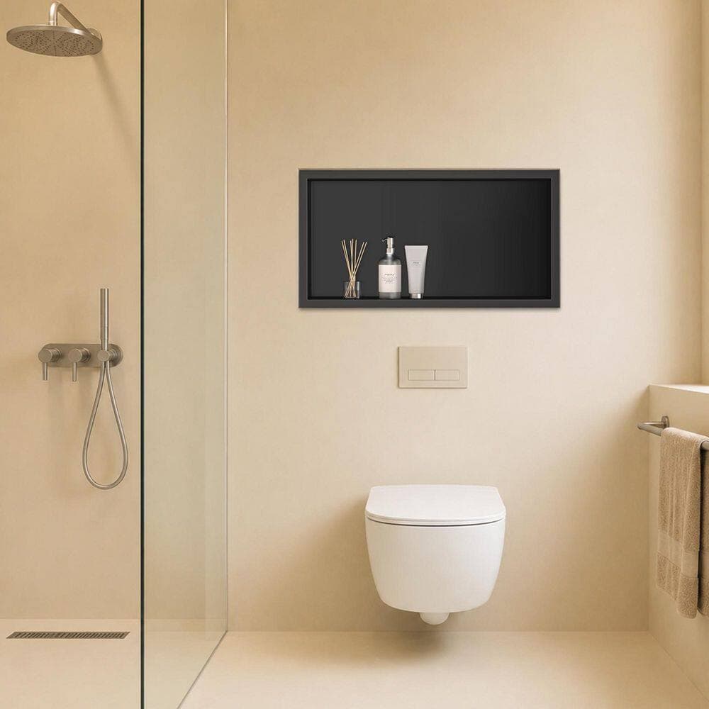 Velusian 24 in. W x 12 in. H x 4 in. D Waterproof Recessed Shower Niche Space-Saving Storage Shelf in Matte Black, No Tile Needed (2)