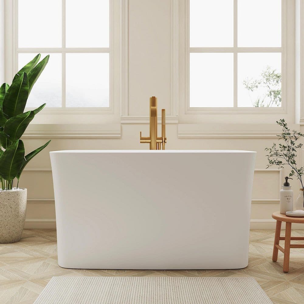 SJ STAR&JANE Zora 47 in. x 28 in. Solid Surface Freestanding Soaking Bathtub Stone Resin Japanese Tub With Seat in White (1)