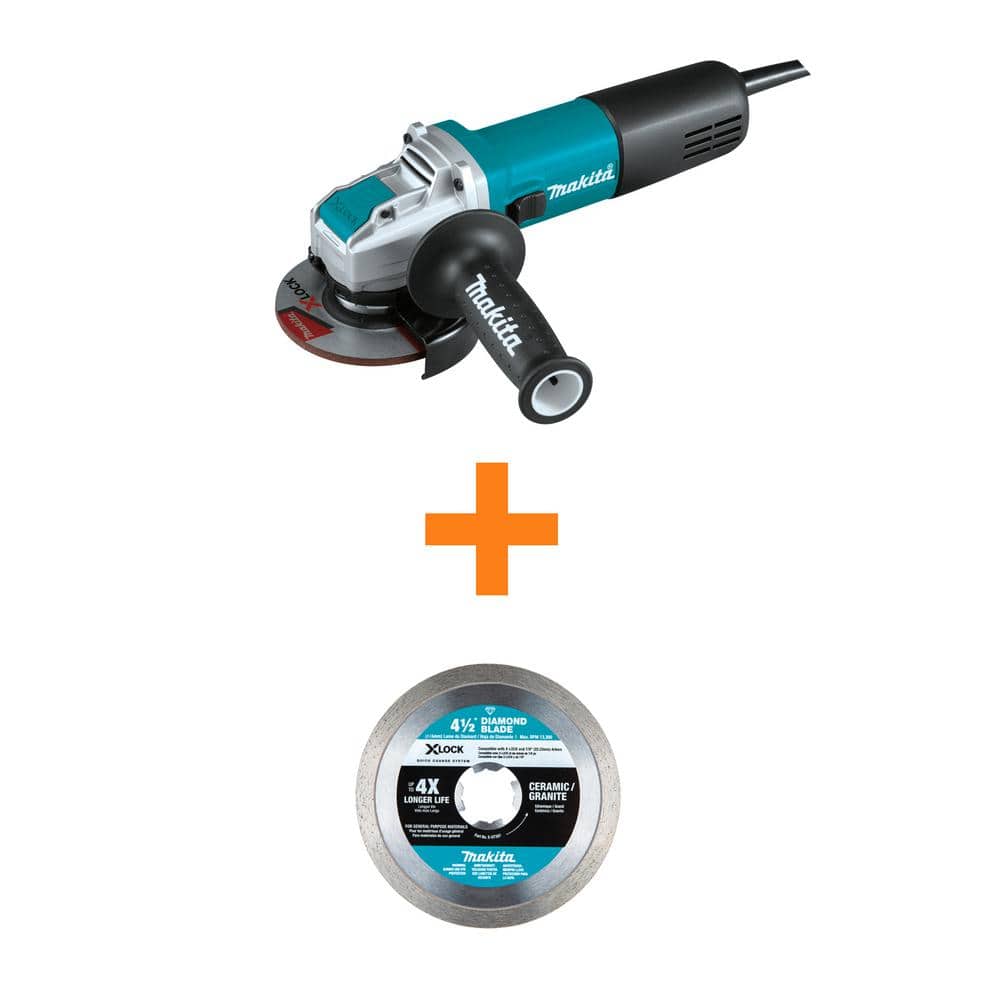 Makita 7.5 Amp Corded 4.5 in. X-LOCK AC/DC Switch Angle Grinder with 4.5 in. Diamond Ceramic and Granite Cutting Blade (1)