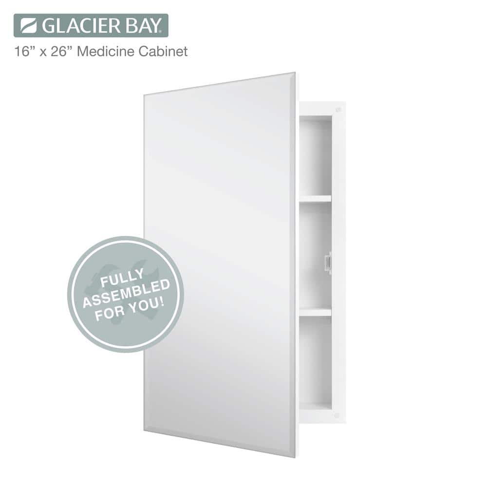 Glacier Bay 16 in. W x 26 in. H Rectangular Wood Composite Medicine Cabinet with Mirror (4)