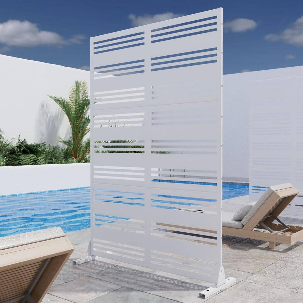 Lirago 72 in. H x 47 in. W White Outdoor Metal Privacy Screen Garden Fence Stripe Pattern Wall Applique (2)