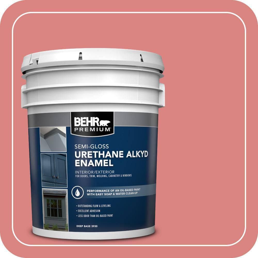BEHR PREMIUM 5 gal. #M160-5 Pink Damask Urethane Alkyd Semi-Gloss Enamel Interior/Exterior Paint