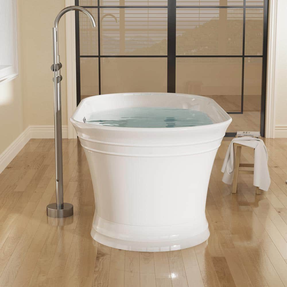 FORCLOVER 59 in. x 31 in. Freestanding Soaking Bathtub with Center Drain and Groove overflow in White/Polished Chrome (3)