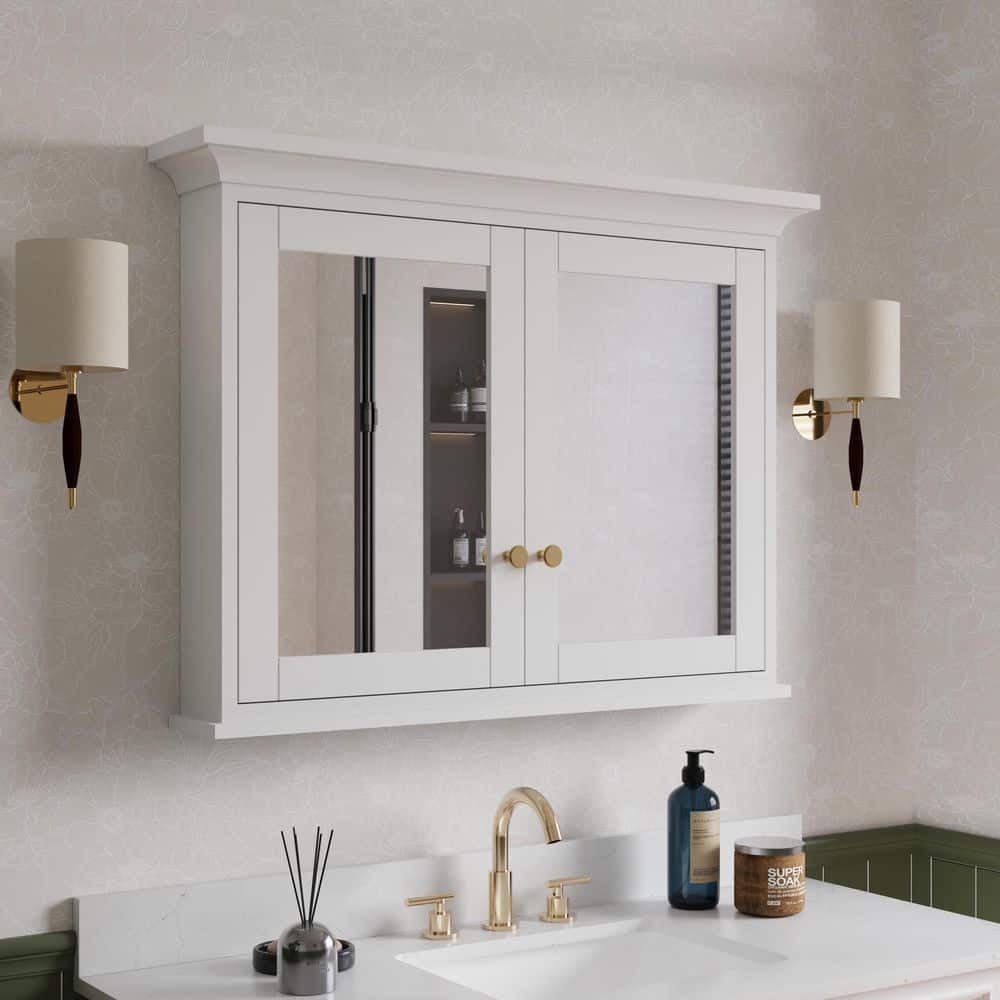 FORCLOVER 40 in. W x 30 in. H Rectangular Surface Mount Soild Wood Medicine Cabinet with Mirror, Blum Soft-close Hinges, Assembled (2)
