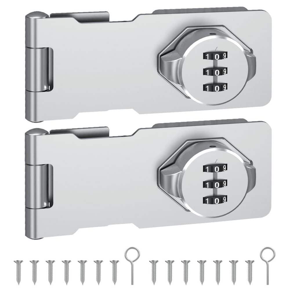 Wudkey 2-Pack Cabinet Password Hasp Lock, Keyless Combination Lock for Small Doors, Bathroom and Garage, Sliver (1)