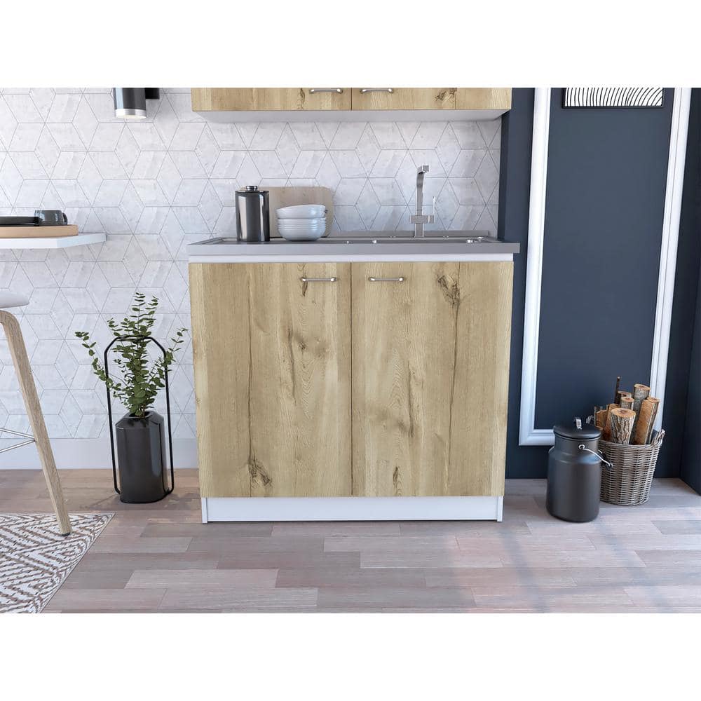 Adrinfly 20.50 in. D x 39.30 in. W Rectangle 2-Door Freestanding Utility Laundry Sink with Cabinet in Beige (3)