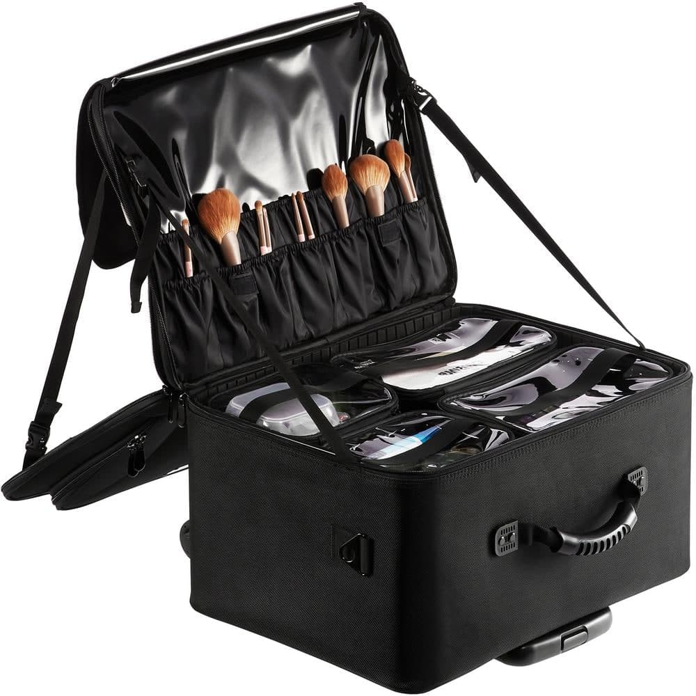 VEVOR Rolling Makeup Train Case Large Storage 3-Tiers Convenient Carry with Handle Wheels Strap Professional Makeup Storage (1)