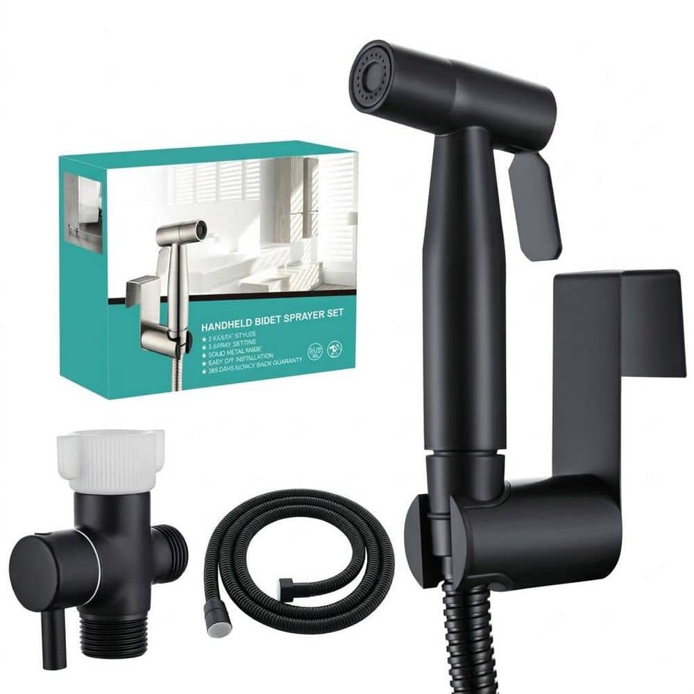 Anqtovp Handheld Bidet Sprayer Attachment with Stainless Steel Metal Sprayer, Hose, T-Valve, Holder Included, 1 Kit (1)