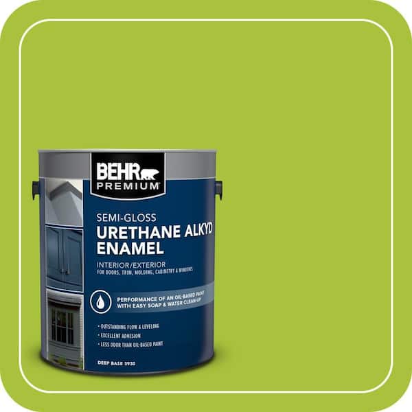 BEHR PREMIUM 1 gal. #S-G-410 Green Crush Urethane Alkyd Semi-Gloss Enamel Interior/Exterior Paint (2)