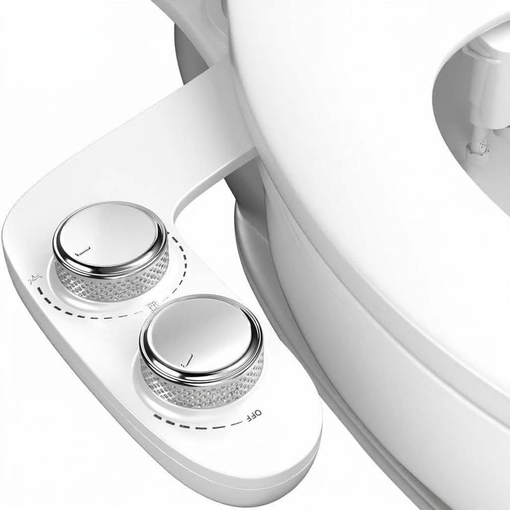 Anqtovp Non Electric Bidet Attachment with Dual Nozzle Self Cleaning Sprayer Adjustable Water Pressure for Toilet Seat 1 Pack