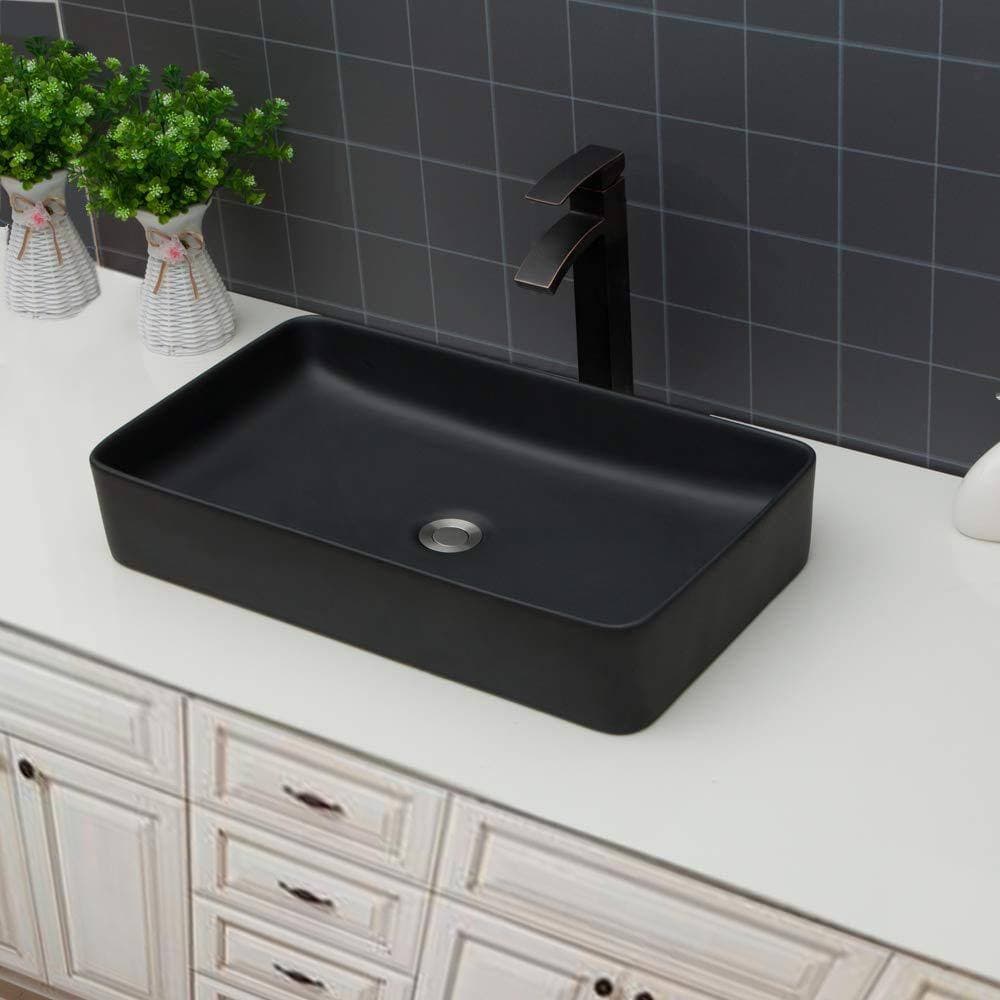 Unbranded 24x13.5 in. Modern Black Ceramic Rectangular Bathroom Vessel Sink with European Design (2)