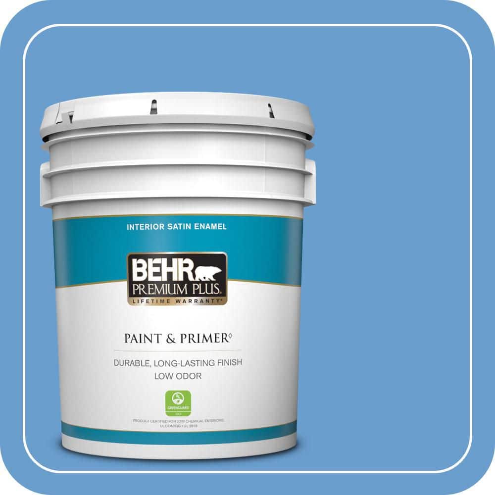 BEHR PREMIUM PLUS 5 gal. #570B-5 Gulf Stream Satin Enamel Low Odor Interior Paint & Primer