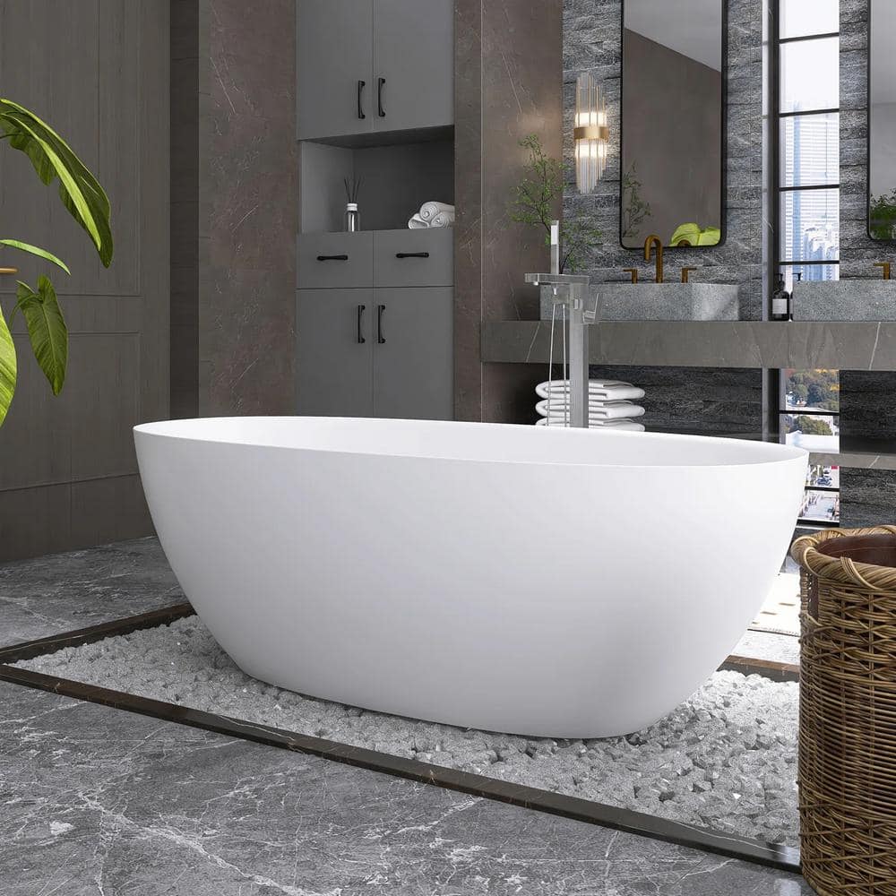 JimsMaison 30 in. Stone Resin Freestanding Flatbottom Soaking Bathtub (2)