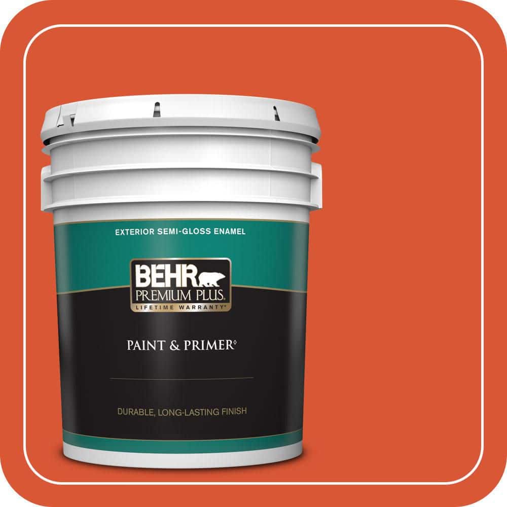BEHR PREMIUM PLUS 5 gal. #P190-7 Inferno Semi-Gloss Enamel Exterior Paint & Primer