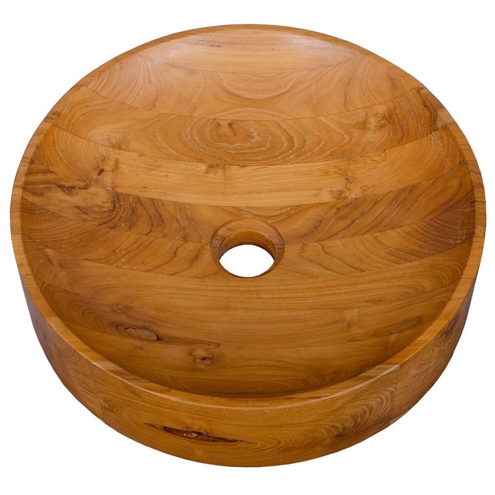 Helhom 16 in. Natural Teak Wood Vessel Sink with Smooth Finish and Rounded Corners, Wood Vanity Basin For Home Lavatory Decor