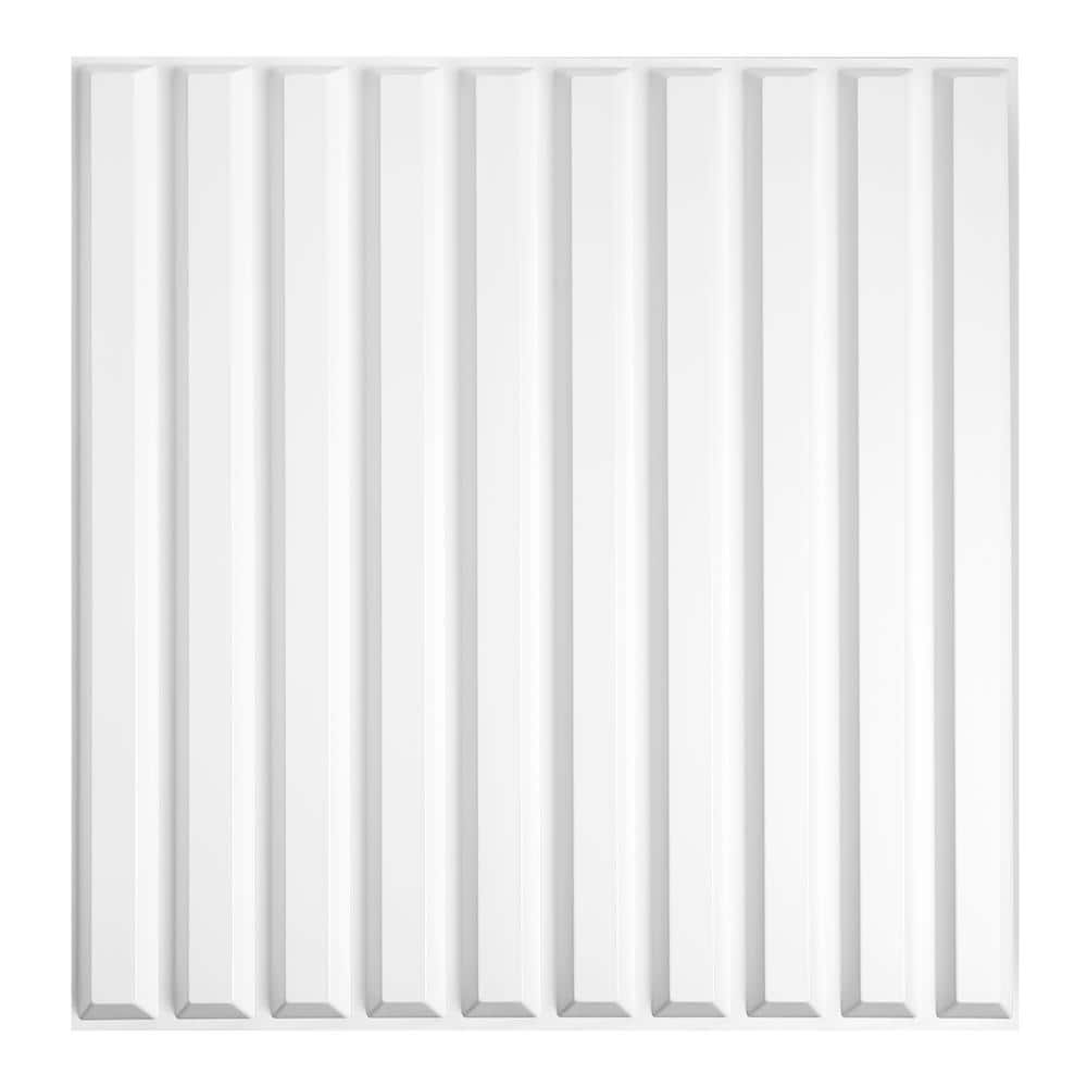 Yipscazo 1/16 in. x 19.7 in. x 19.7 in. Pure White Slat Fluted 3D Decorative PVC Wall Panels (12-Sheets/32 sq. ft.) (1)