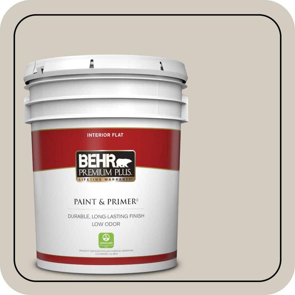 BEHR PREMIUM PLUS 5 gal. #N320-2 Toasty Gray Flat Low Odor Interior Paint & Primer