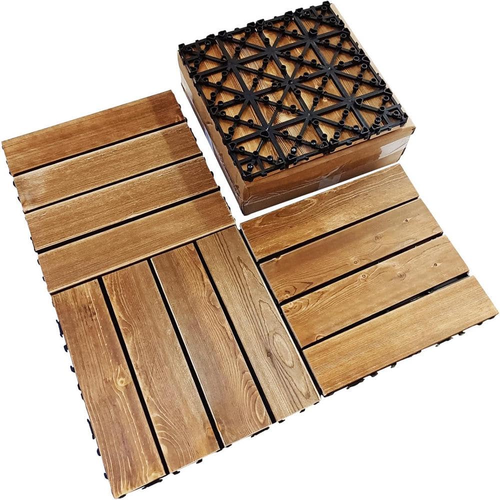Afoxsos 1 ft. x 1 ft. Wood Composite Interlocking Deck Tiles for Indoor/Outdoor Flooring in Brown-(4-Pack) (1)