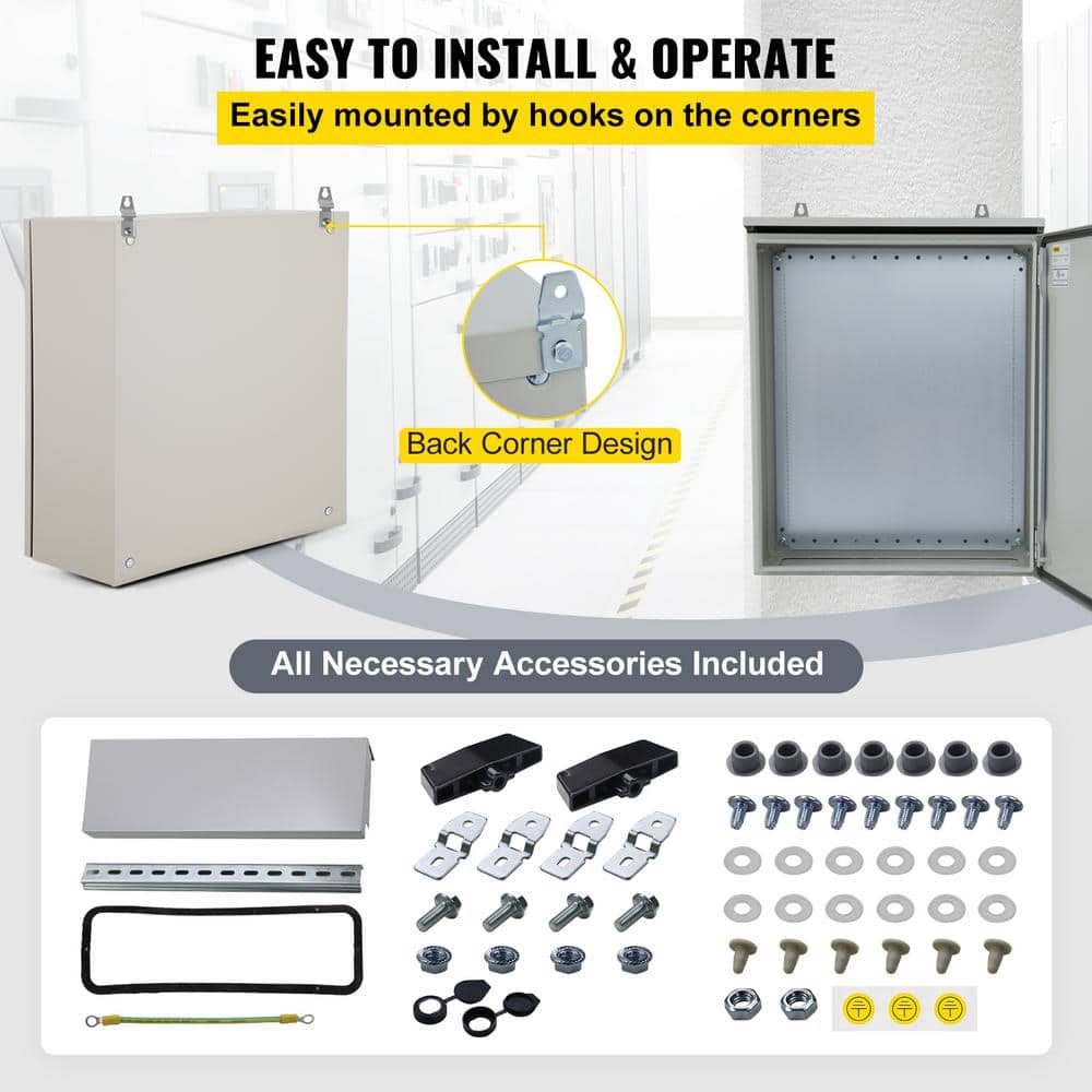SKYSHALO Electrical Enclosure 24 in. x 24 in. x 8 in. NEMA 4 Outdoor Enclosure IP65 Waterproof Dustproof Cold-Rolled Carbon Steel (3)