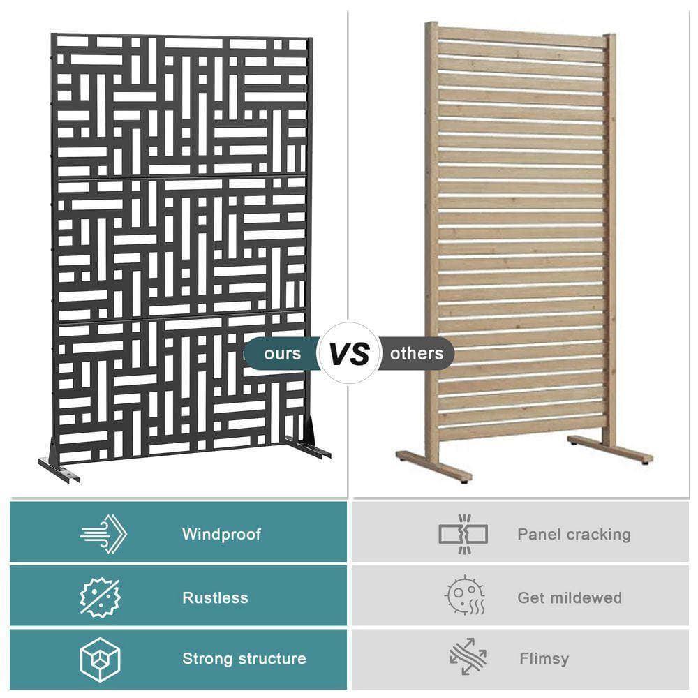 Lirago 72 in. x 47 in. Outdoor Metal Privacy Screen Garden Fence in Streets Pattern in Black Wall Decal (3)