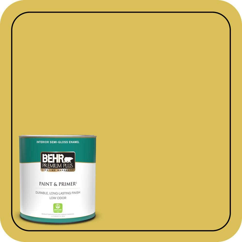 BEHR PREMIUM PLUS 1 qt. #P320-6 Sulfur Yellow Semi-Gloss Enamel Low Odor Interior Paint & Primer