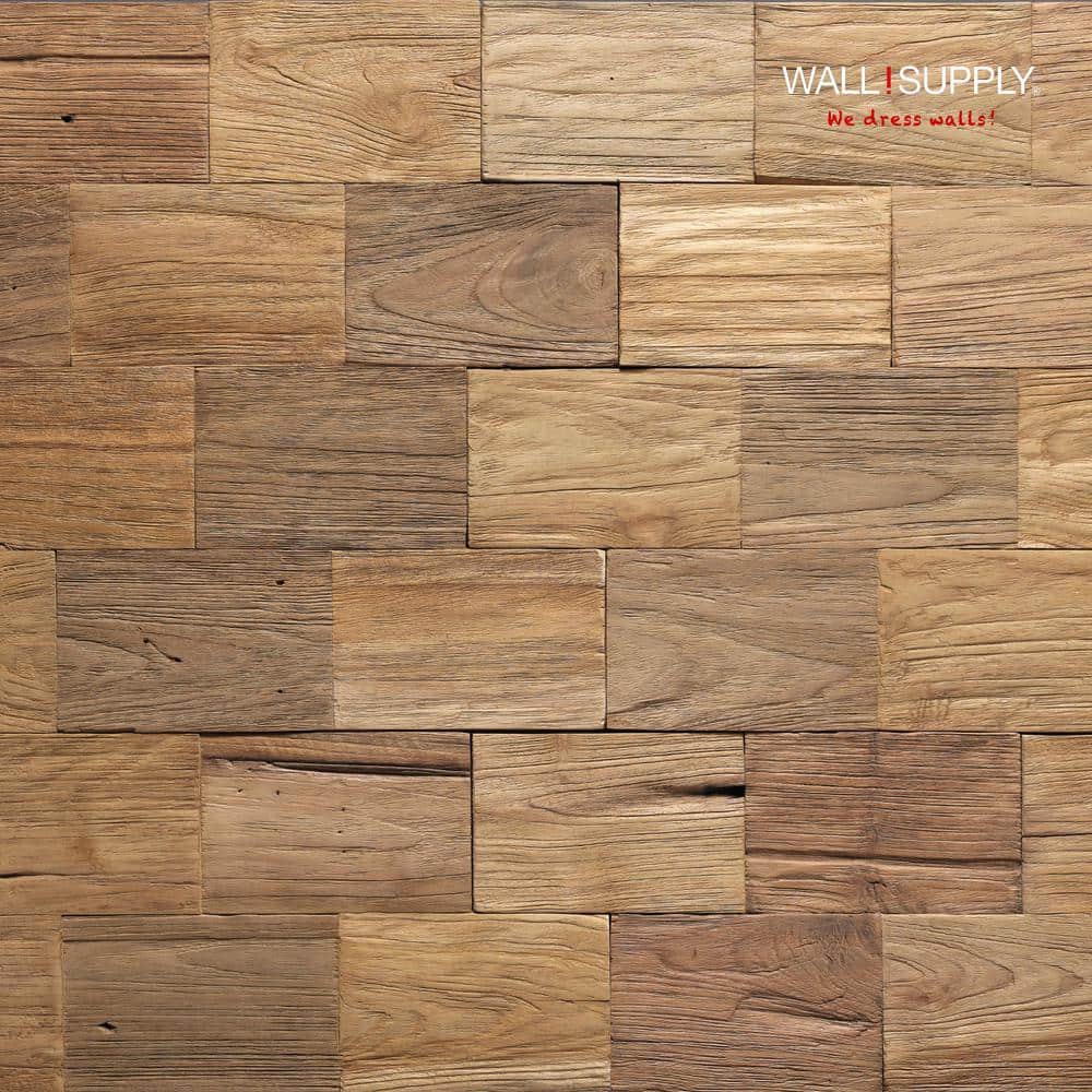 WALL!SUPPLY Ultra Wood Teak Big Square Panels 0.59 in. x 7.87 in. x 17.72 in. Natural Wood Finish Set 10 Panels Covers 9.68 Sq. Ft. (1)