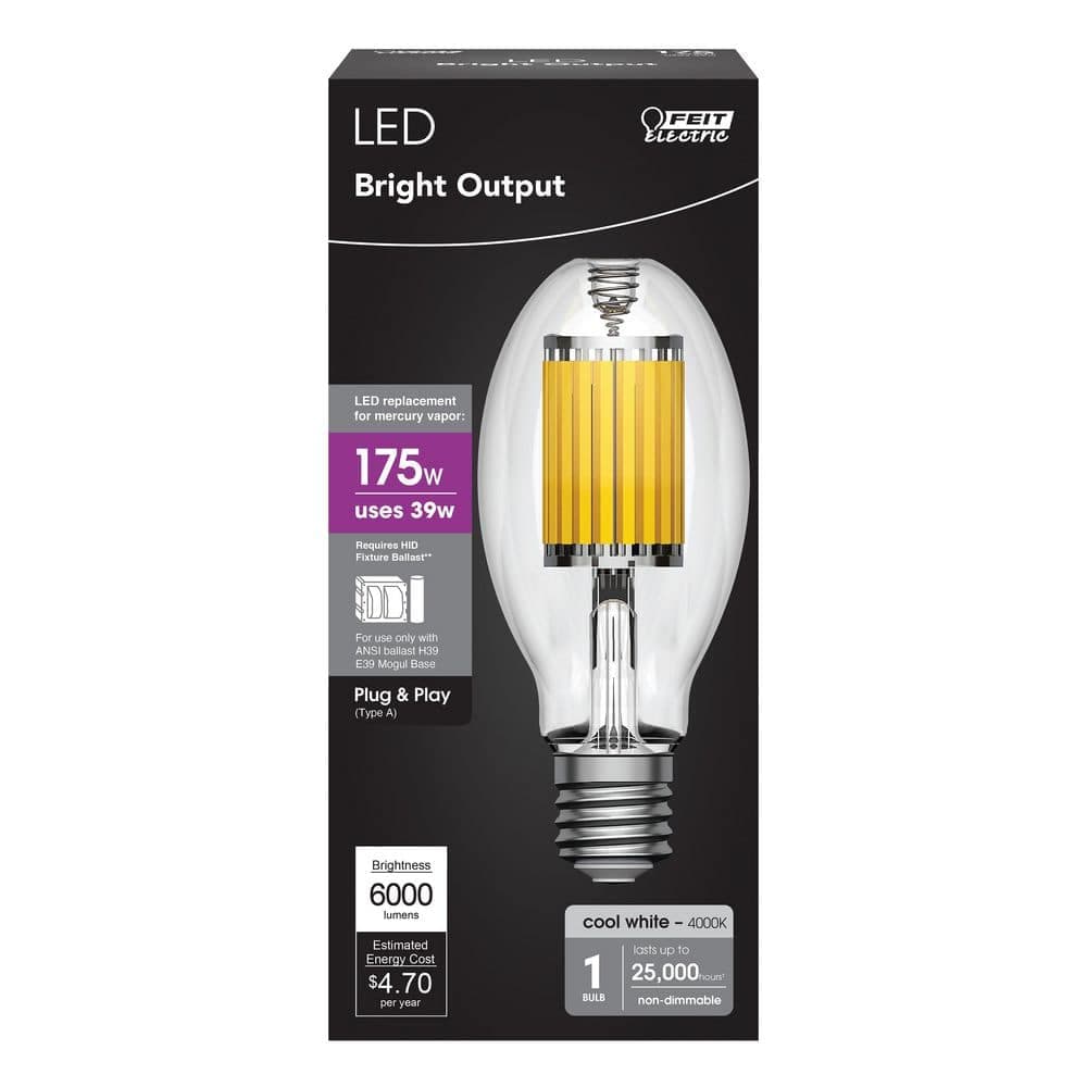 Feit Electric 175-Watt LED ED28 Shape Clear Mercury Vapor High Intensity Discharge E39 Mogul Base HID Light Bulb (1-Pack) (4)