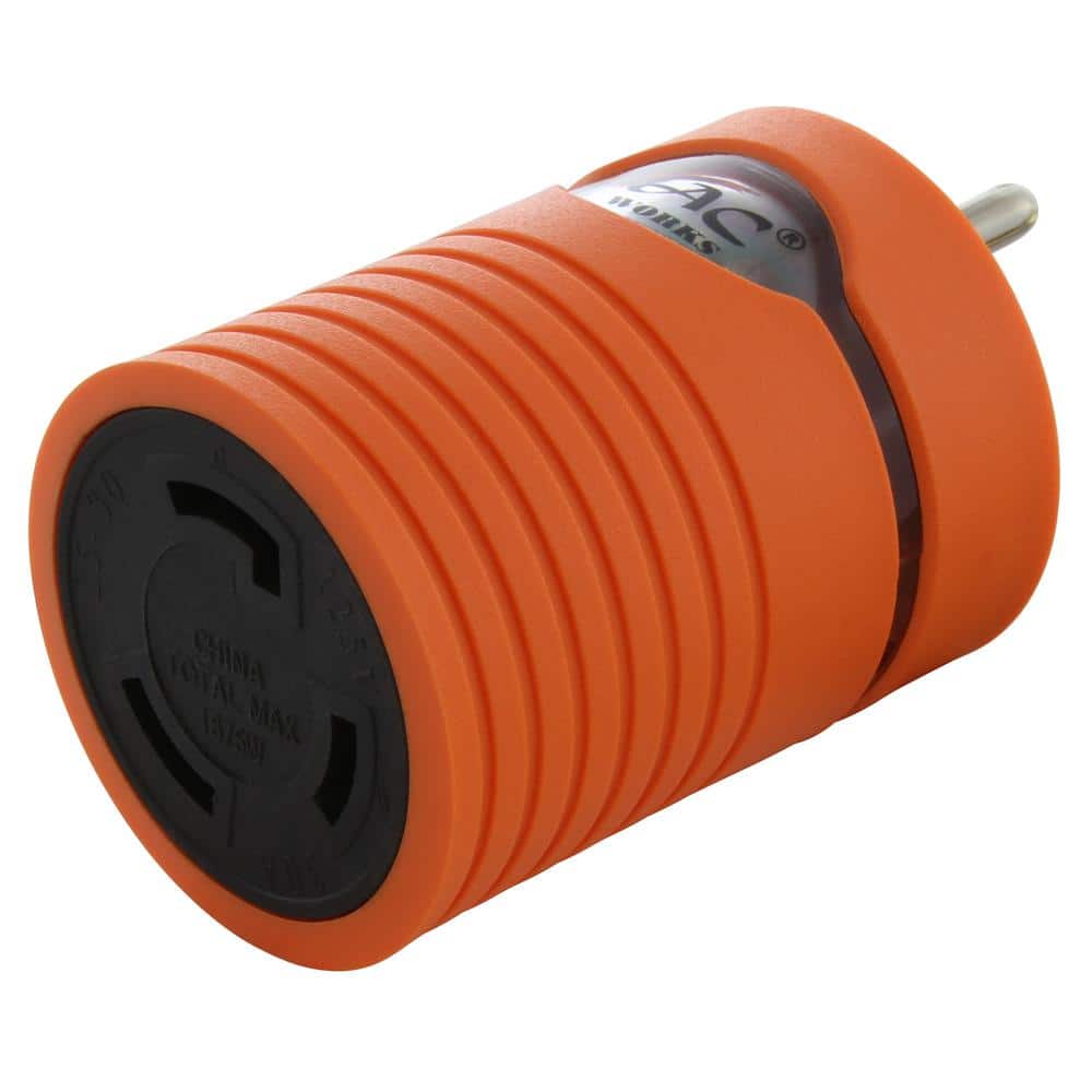 AC WORKS RV/Marine/Industrial Locking Adapter Regular Household 15 Amp Plug to Locking L5-30R 30 Amp 125-Volt Female Connector (1)