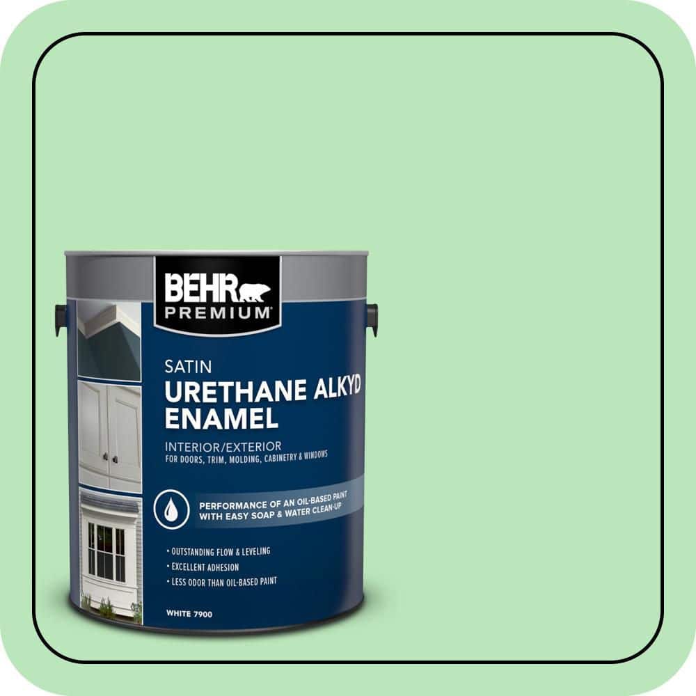 BEHR PREMIUM 1 gal. #P390-3 Mint Parfait Urethane Alkyd Satin Enamel Interior/Exterior Paint