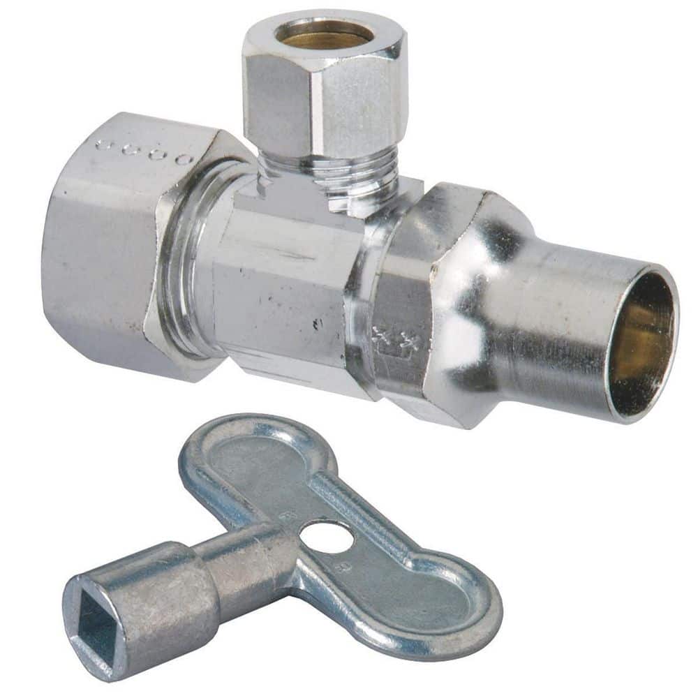 BrassCraft 1/2 in. Nominal Compression Inlet x 3/8 in. Compression Brass Outlet Multi-Turn Angle Valve with Loose Key