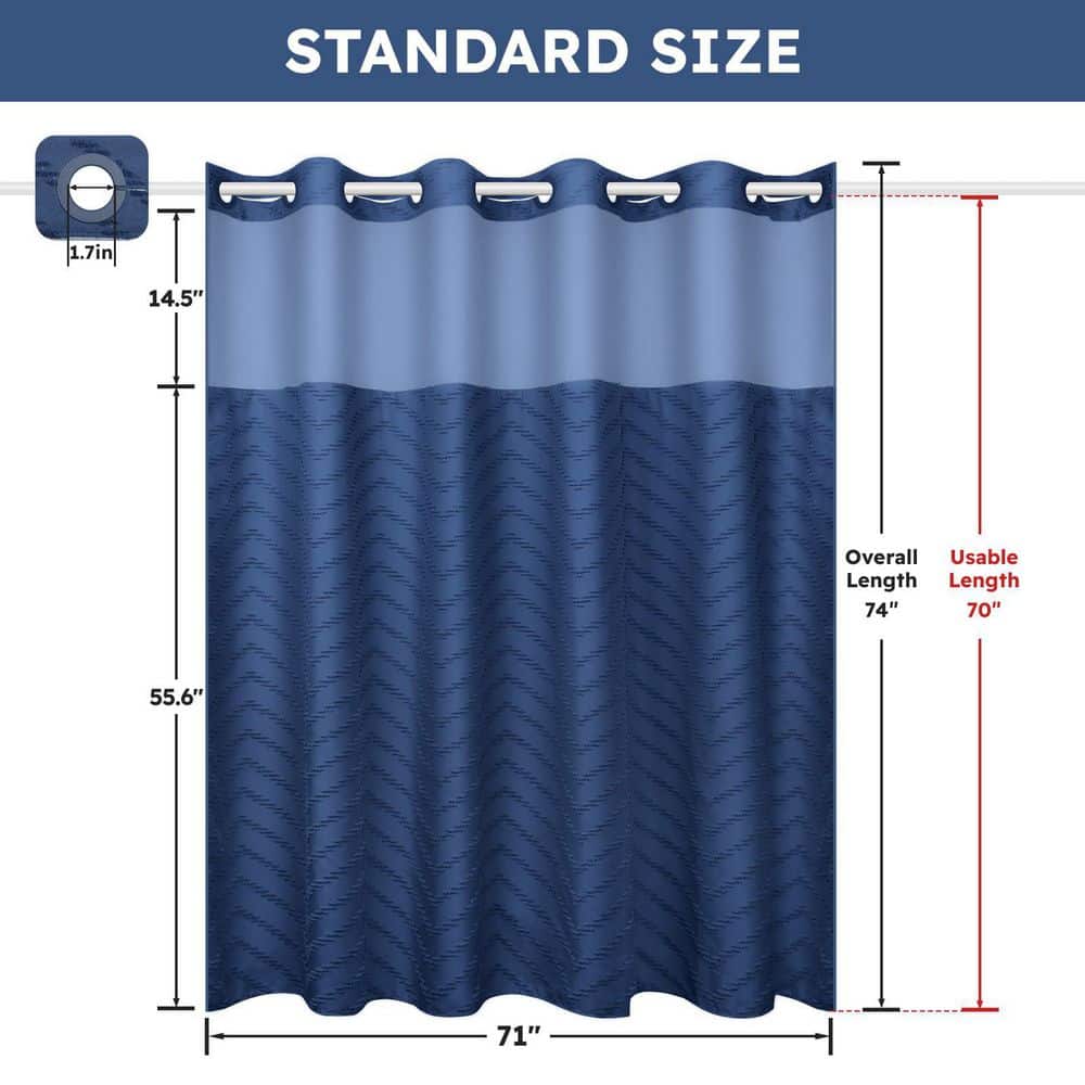 Wudkey 71 in. W x 74 in. L Polyester No Hook Shower Curtain and Liner Set in Blue, Bath Curtain with See Through Top Window (2)