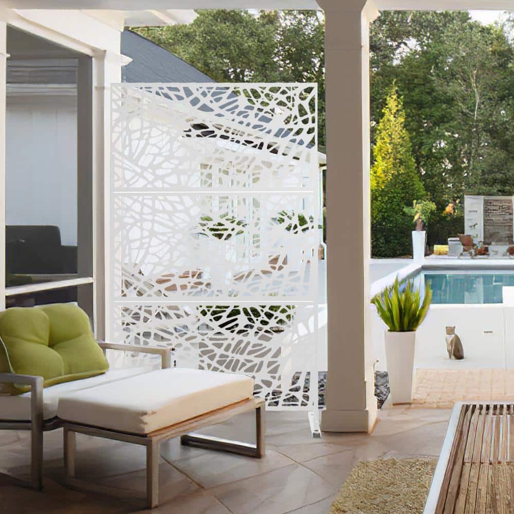 Lirago 75 x 48 in. White Modern Outdoor Screen Privacy Screen with Net Patterns Wall Decal (2)