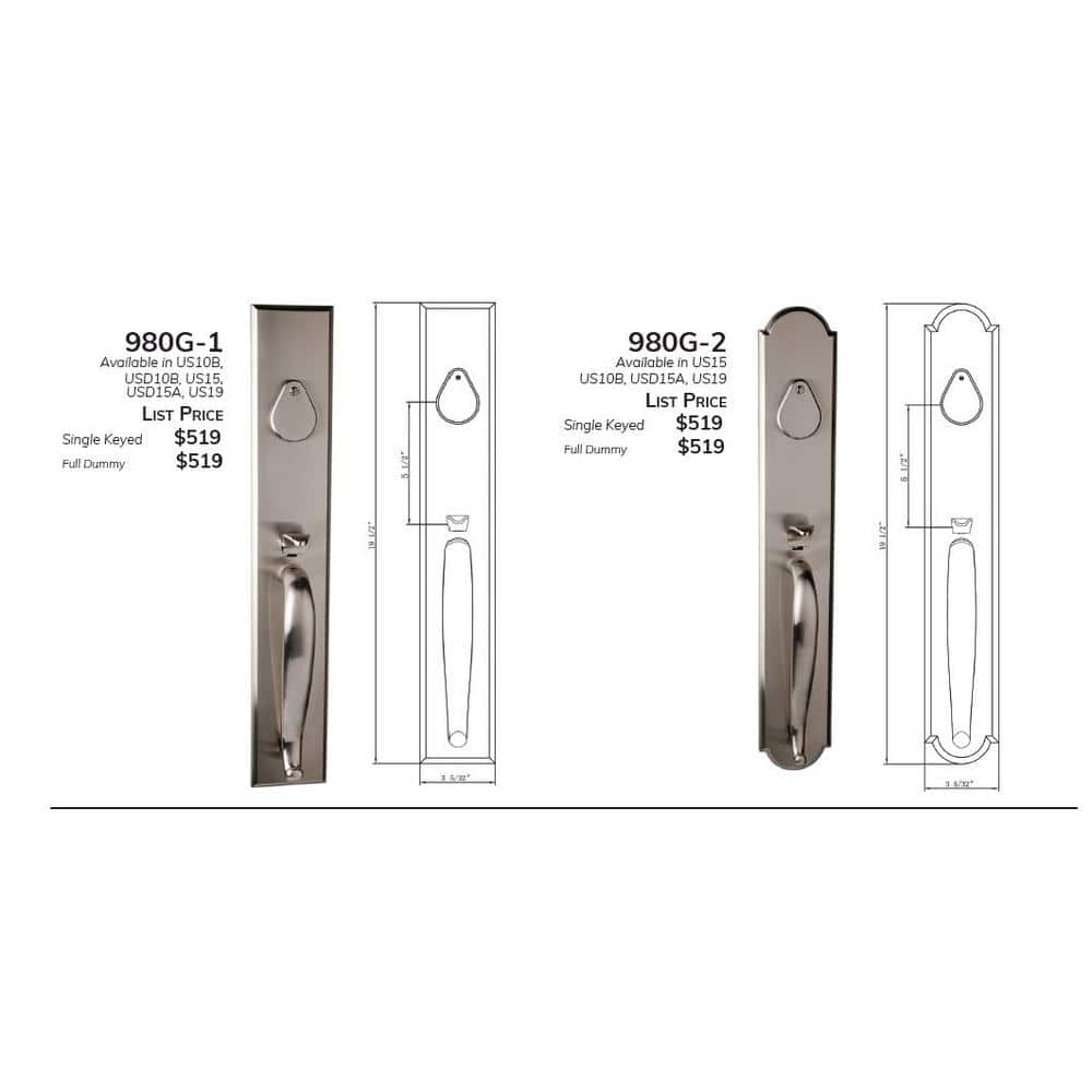DELANEY HARDWARE Bravura 980 Satin Nickel Charleston Right Handed Handleset Scratch Resistant Lever (2)