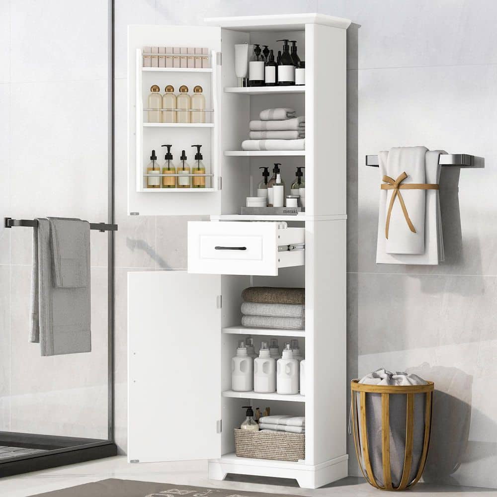 Tenleaf 20 in. W 11.8 in. D 72.5 in. H Wood Linen Cabinet Storage Cabinet with Adjustable Shelves (2)