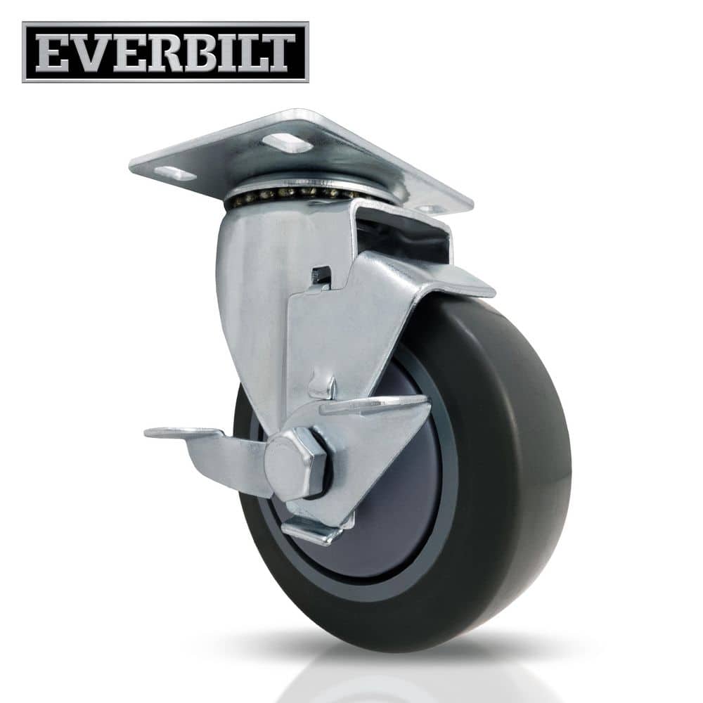 Everbilt 4 in. Gray Rubber Like TPR and Steel Swivel Plate Caster with Locking Brake and 250 lb. Load Rating