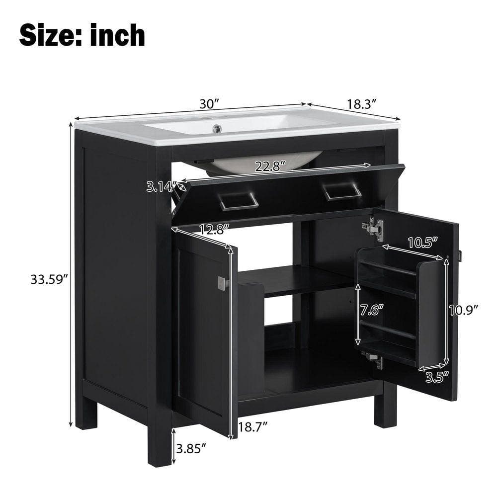 COWLOWN 30 in. W x 18.3 in. D x 33.59 in. H Bathroom Black Linen Cabinet (2)