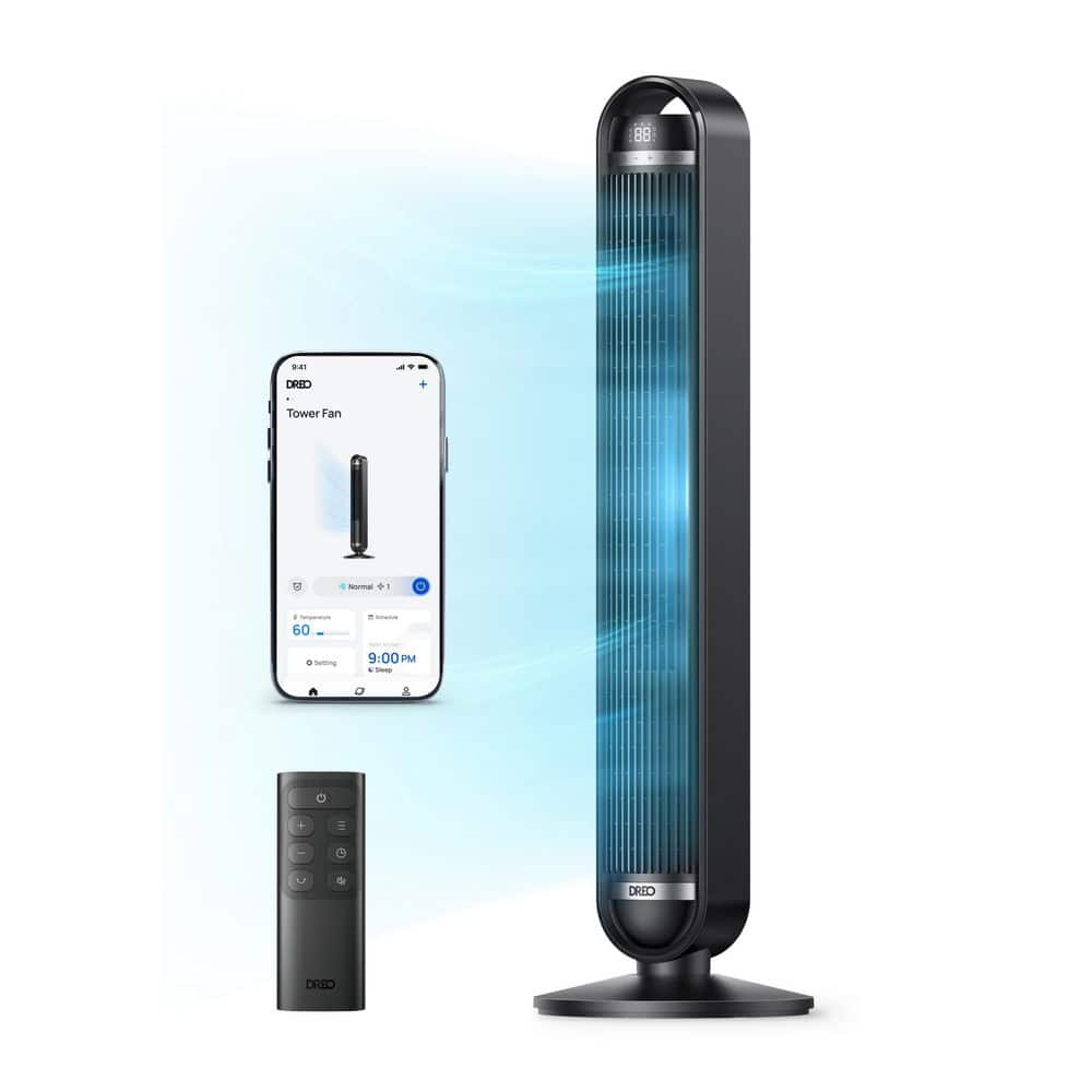 DREO Smart Cruiser 42 in. 9 fan speeds Tower Fan in Black with Quiet DC Motor, Wi-Fi, Voice Control and Remote
