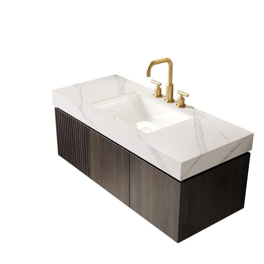 Unbranded 48 in. Undermount Bathroom Sink in White Sintered Stone Countertop with Ceramic Basin and 3 Faucet Holes (3)