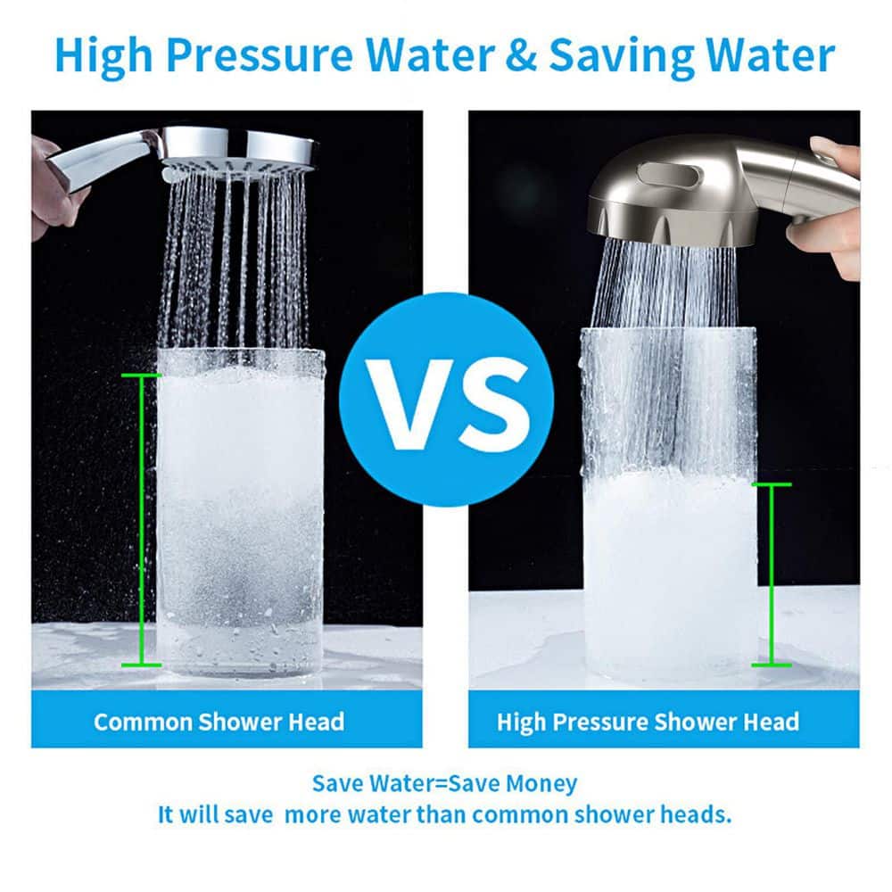 Wudkey 1-Piece Handheld Shower Head with On/Off Pause Switch, 3 Spray Modes, Hose and Adjustable Bracket (4)